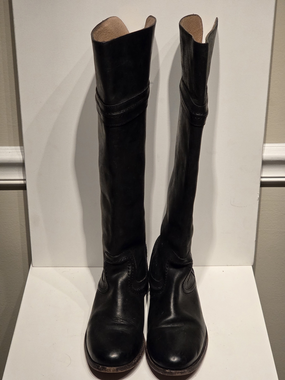 Women's Frye Melissa Trapunto Leather Black Tall RIDING Boots 76441 size 6.5